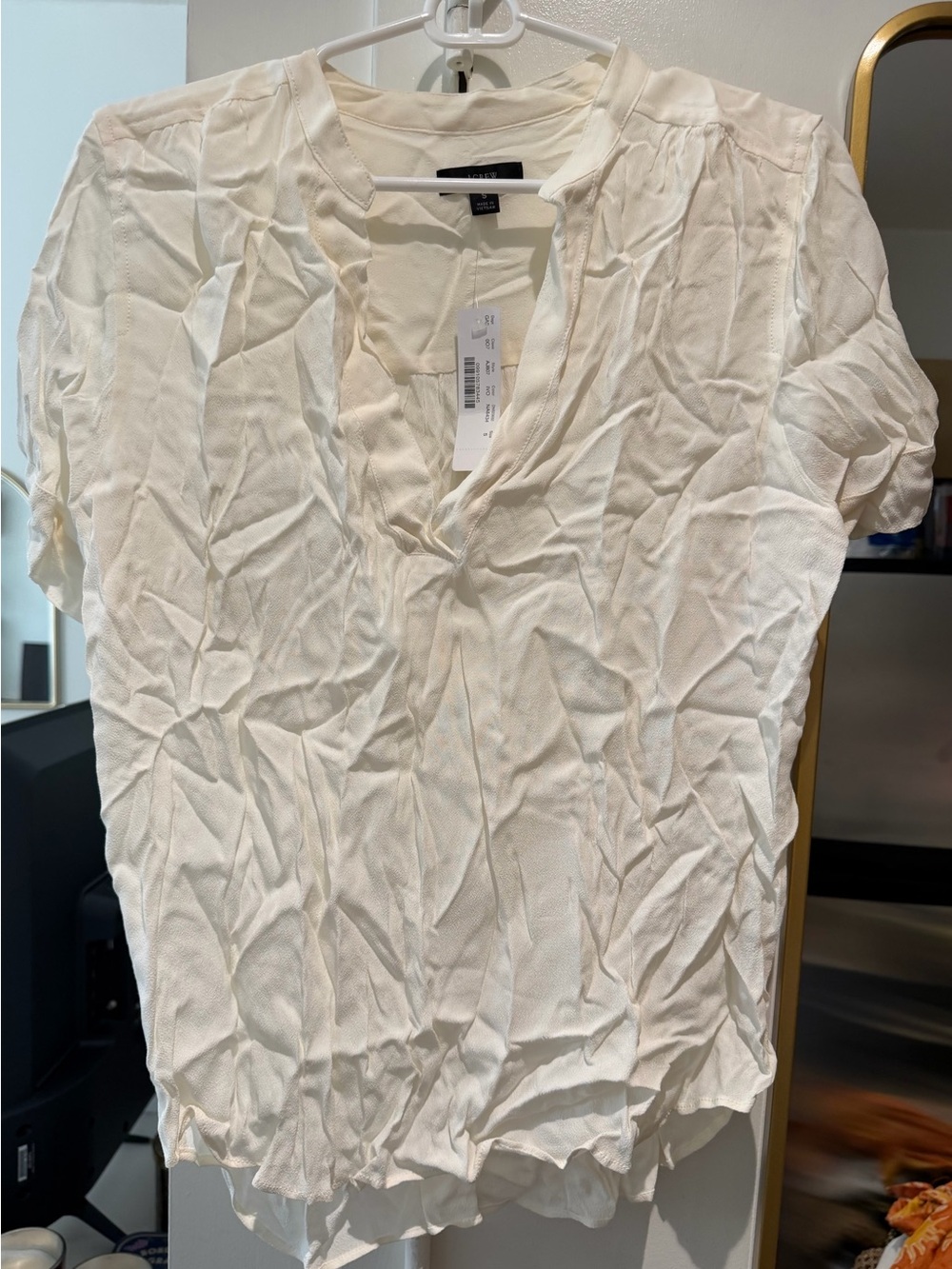 J Crew Women's White V-Neck Short Sleeve Top
